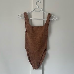 HUNZA G Square Neck Swimsuit in Metallic Cocoa (Never Worn!)
